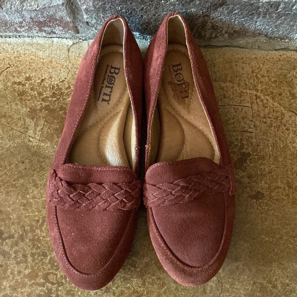 Børn brown suede braided top slip on loafers